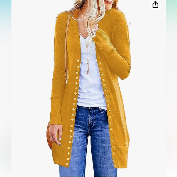 Merokeety Mustard Cardigan Size Large - Picture 3 of 5